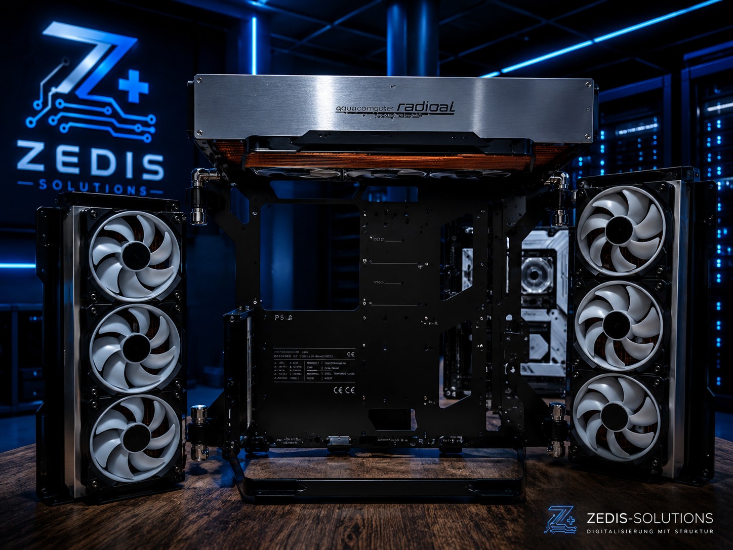 Dual-PC Plattform mit offenem Gehäuse und Radiatoren