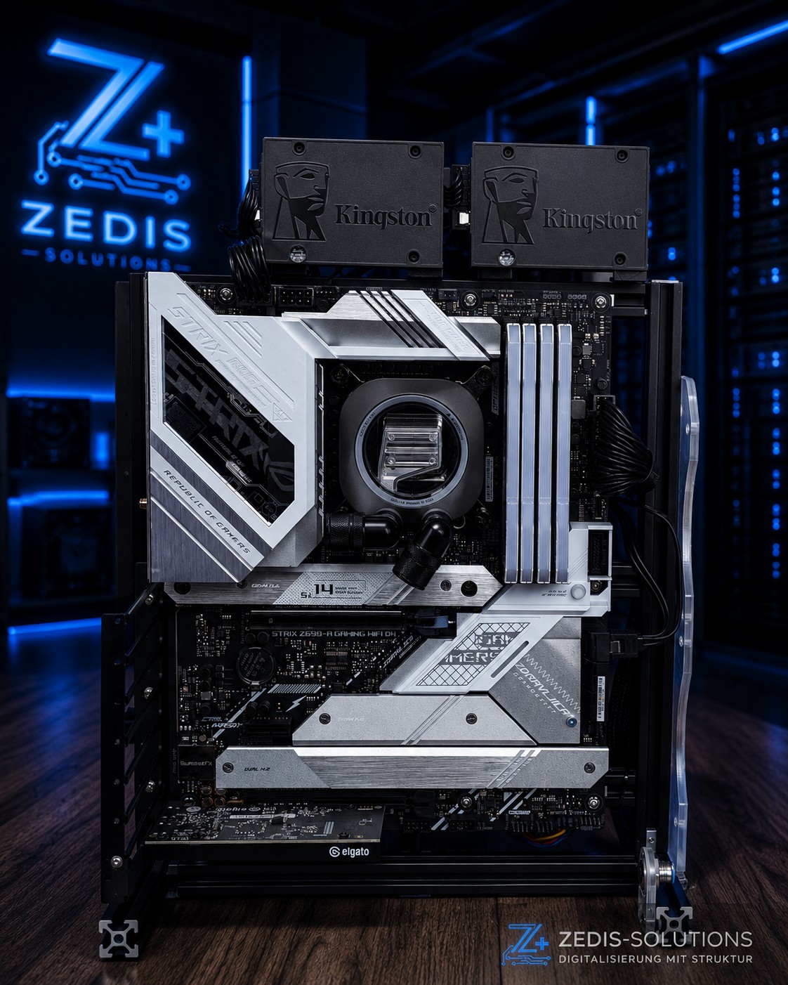 Streaming PC mit Mainboard, Elgato 4K Pro und Wasserkühlung